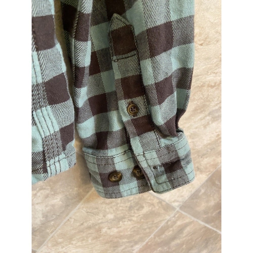 Carhartt Womens Small Green Brown Plaid Flannel Work Shirt Casual Button Up - Picture 4 of 9
